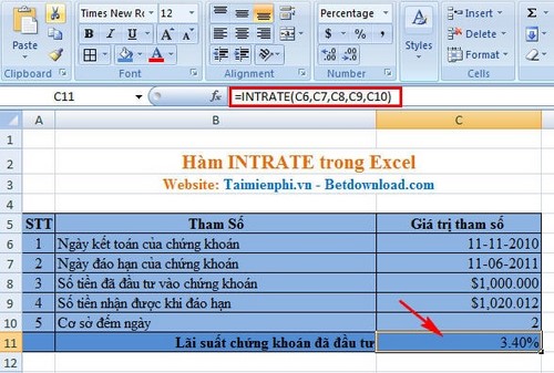 su dung ham intrate trong excel